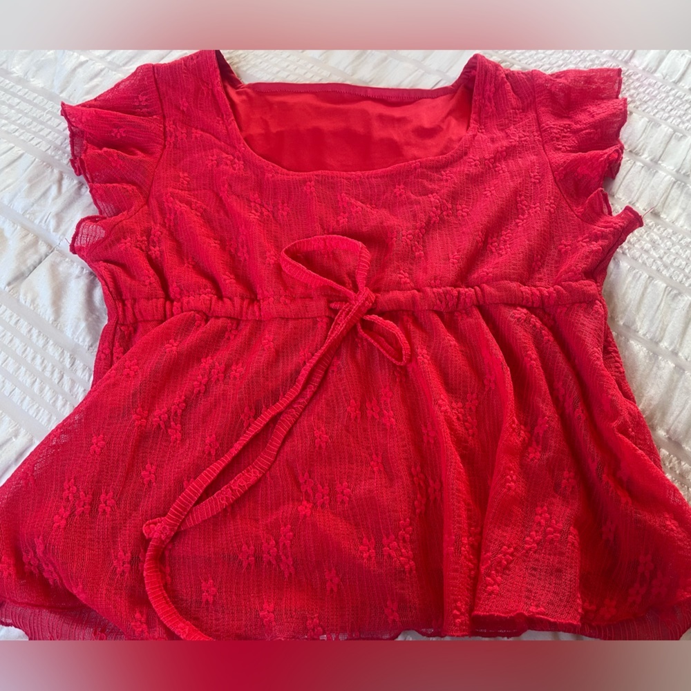 Chic Scarlet Lace Blouse